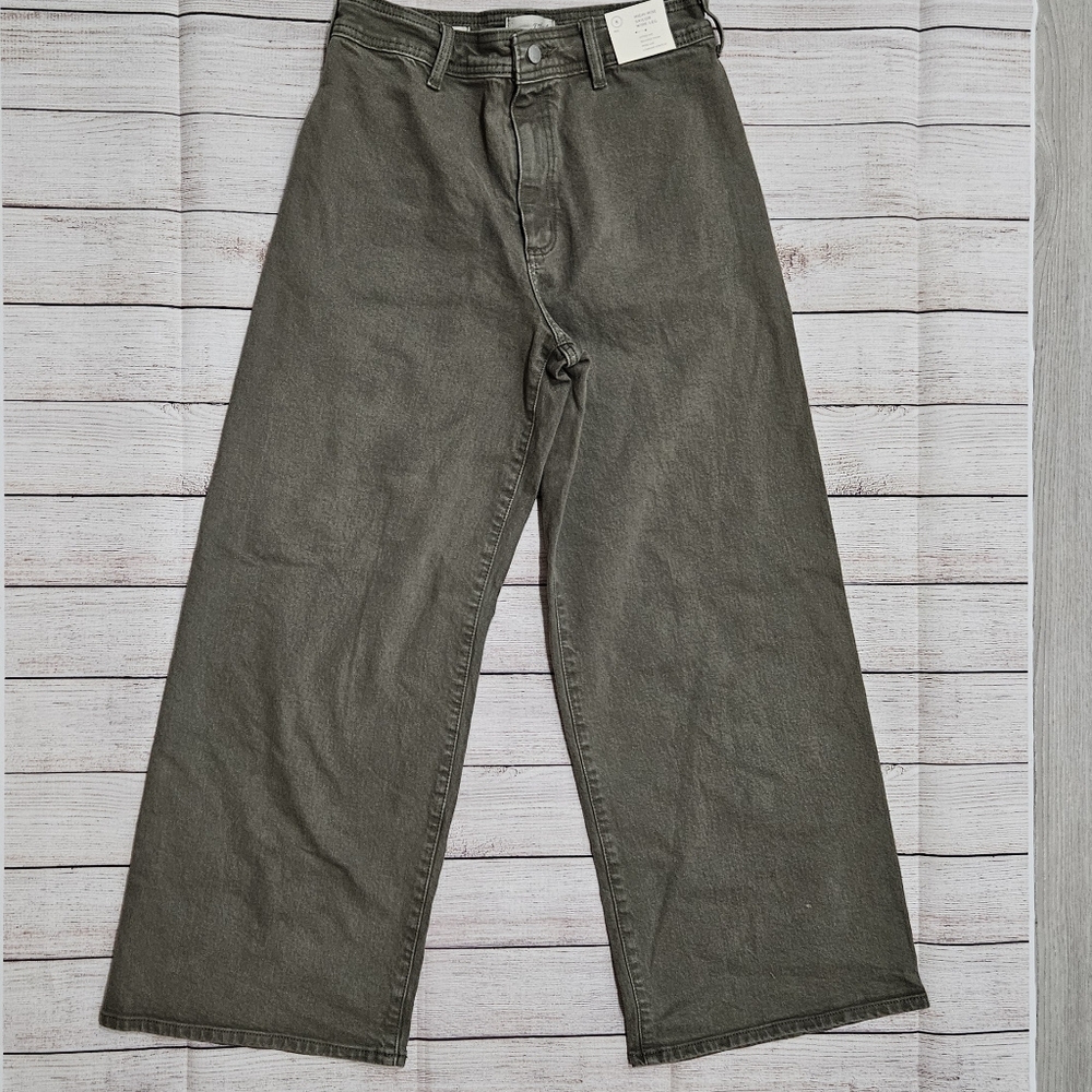Olive Green Wide Leg Jeans